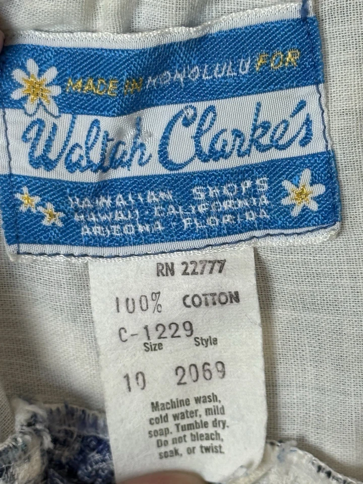 Maxi Vestido Hawaiano Vintage Waltah Clarks Talla 10 Azul Floral Luau Beach Resort Foto 4 de 4