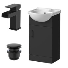 Matt Black Bathroom Vanity Unit Freestanding With Tap & Waste Set