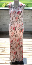 Vintage Slip Dress M Pink Floral Sheer Ruffle Hem Maxi 90s Romantic Boho Fairy
