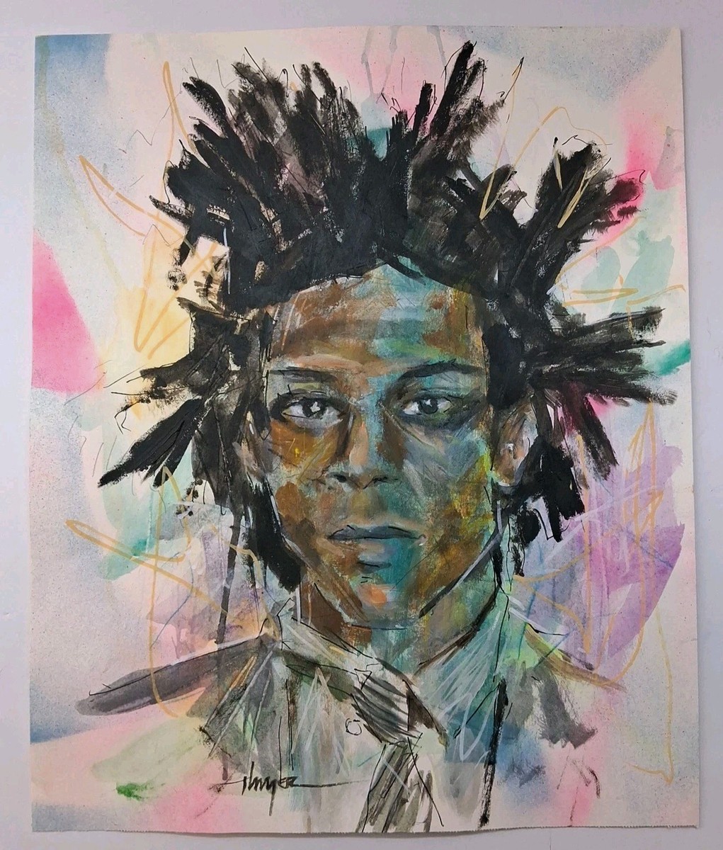 Jean-Michel Basquiat 14x17 Portrait Painting on paper