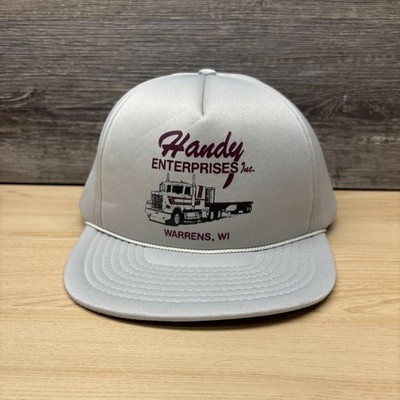 Vintage Handy Enterprises Hat Cap Snap Back Gray Warrens Wisconsin Trucking Rope