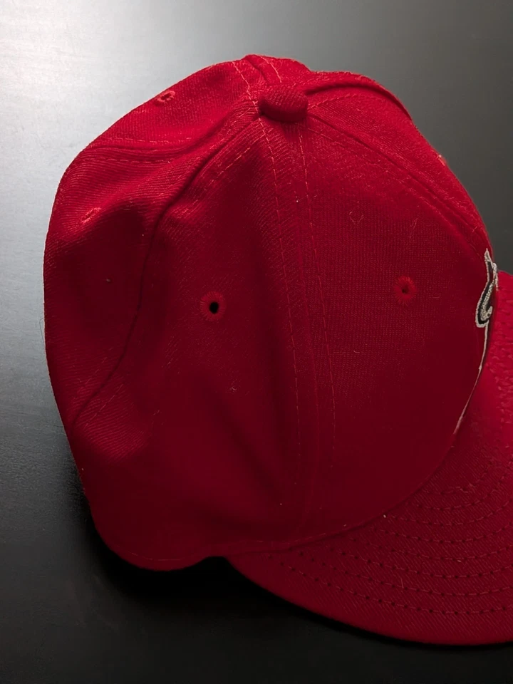 VTG USA Made New Era 59FIFTY Anaheim Angels LA Red Wool Fitted 6 7/8 Hat Cap MLB - Image 3 of 4