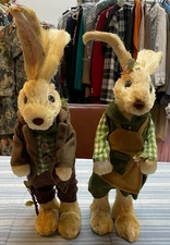 2 Large Primitive Boy & Girl Country Rabbits 19" Easter Decor