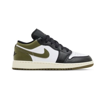 Jordan 1 Low Black Toe Medium Olive GS Sz 4Y