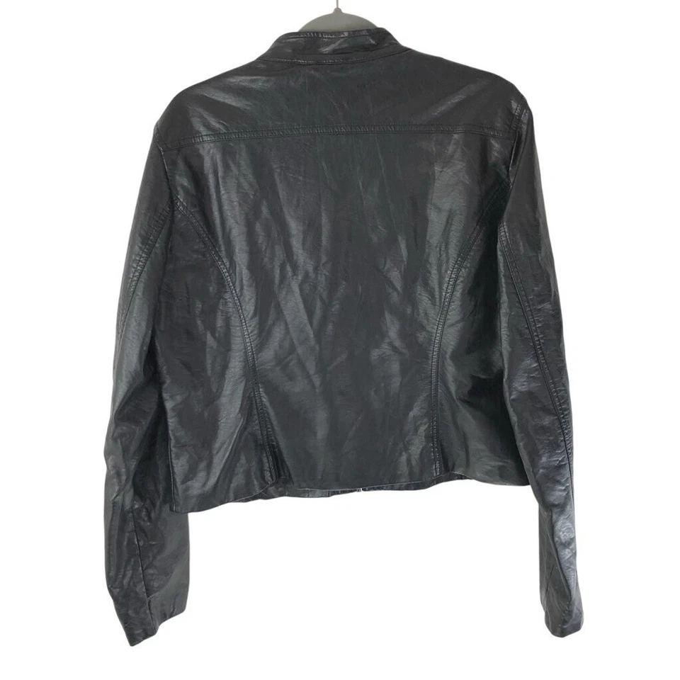 Blanc Noir Womens Faux Leather Motorcycle Biker Jacket Black Full Zip Lined XL - Image 3 of 4