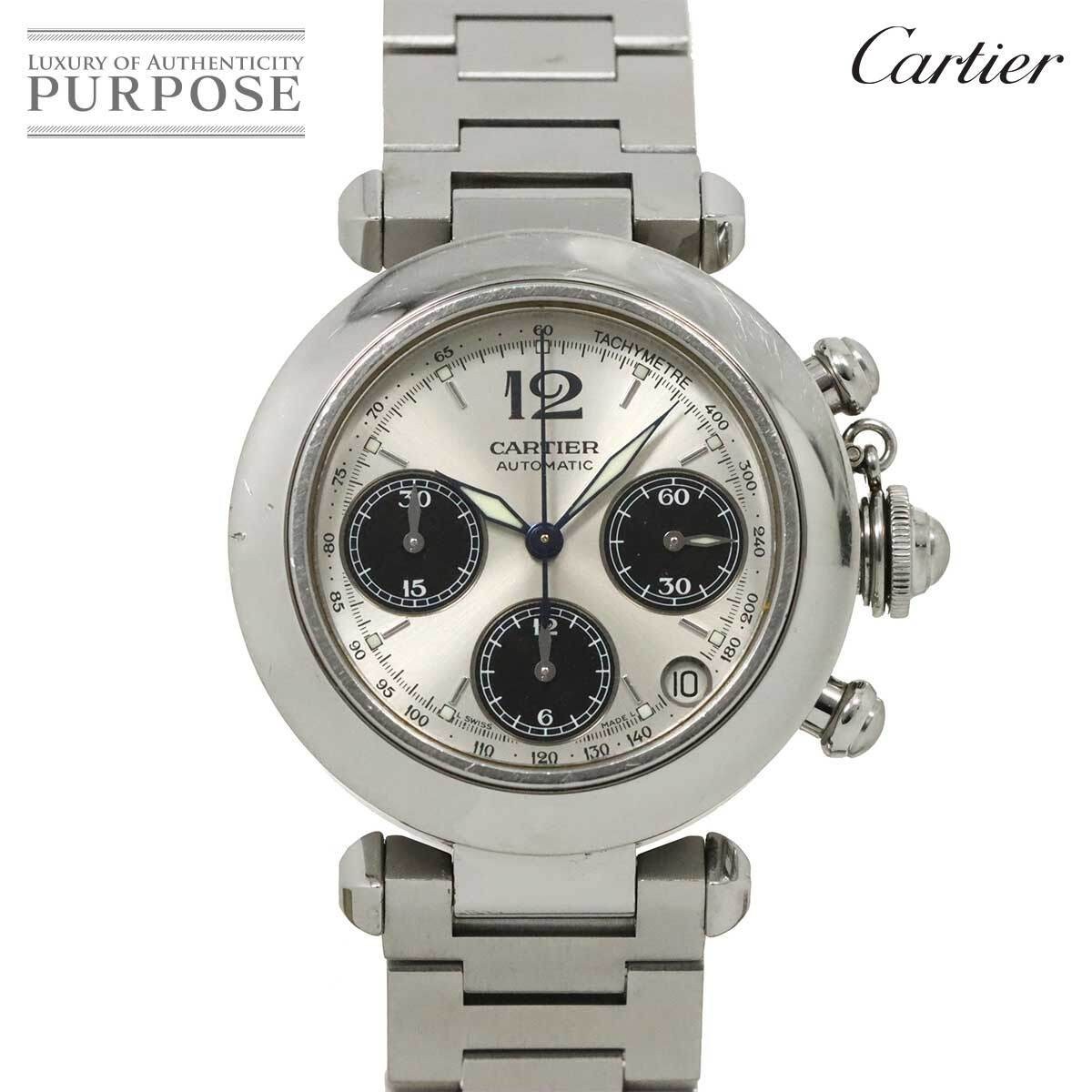 Cartier Pasha C Chronograph W31048M7 Boys Watch Date Silver Automatic Self Windi