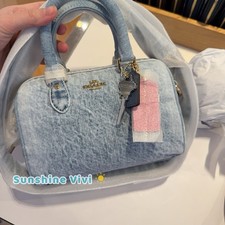 NWT Coach CDY30 Mini Rowan Crossbody Bag In Loved Denim With Charms light indigo