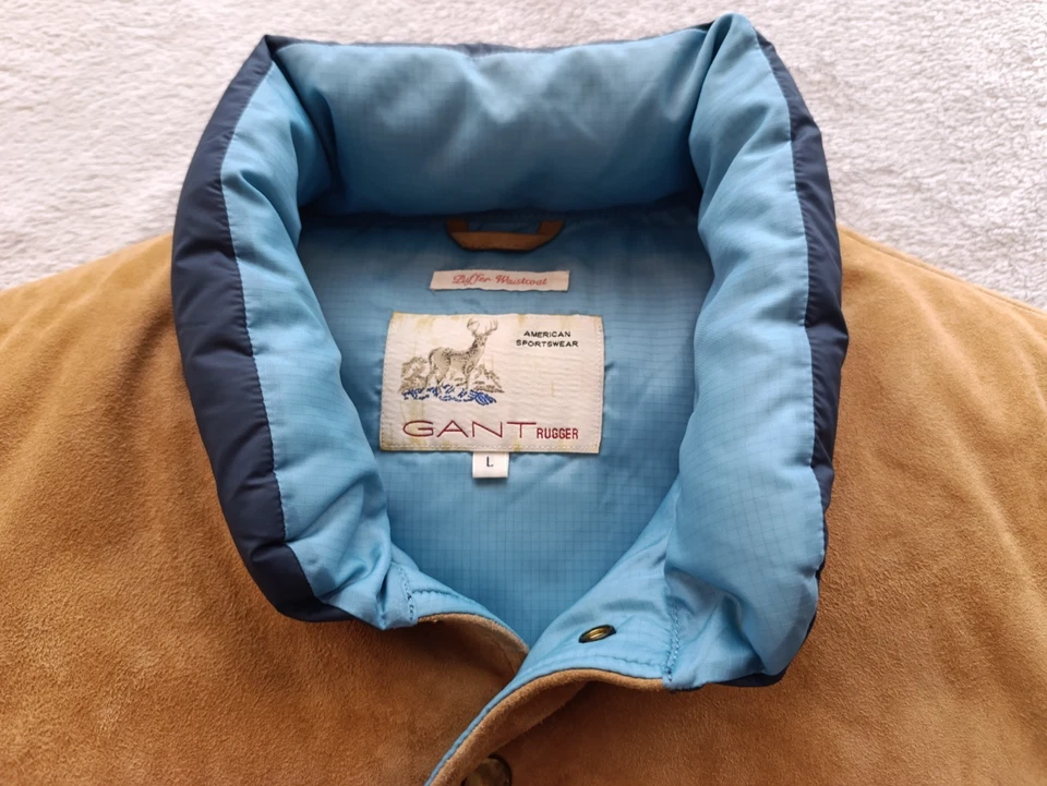 Chaleco chaleco acolchado de cuero azul beige Gant Rugger para hombre talla L Foto 4 de 4