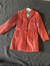Manteau mi Long en Cuir Véritable Rouge George & Martha –Taille M – Vintage