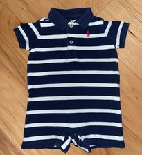 RALPH LAUREN BABY BOYS NAVY BLUE STRIPED ROMPER SIZE 3M EXCELLENT COND LD9