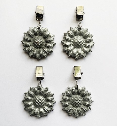 4 Vintage Metal Sunflower Themed Tablecloth 1-3/4" Heavy Clip-On Weights