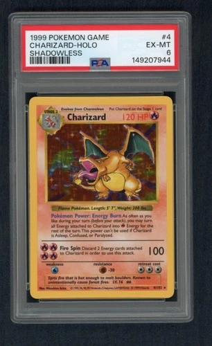 Pokemon Charizard 004/102 Base Set (Shadowless) Holo PSA 6 Card EX-MT Card
