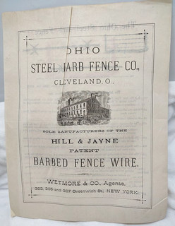 1877 Ohio Steel Barb Fence Co. Hill & Jayne Barbed Wire Sales Brochure Rare!