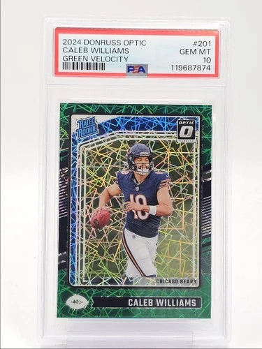 CALEB WILLIAMS 2024 OPTIC RATED ROOKIE GREEN VELOCITY PRIZM RC PSA 10 Q0004