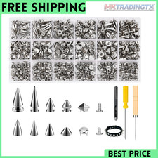 455PCS Punk Spikes and Studs Kit for Clothing, 12 Sizes Premium Metal Cone Spike