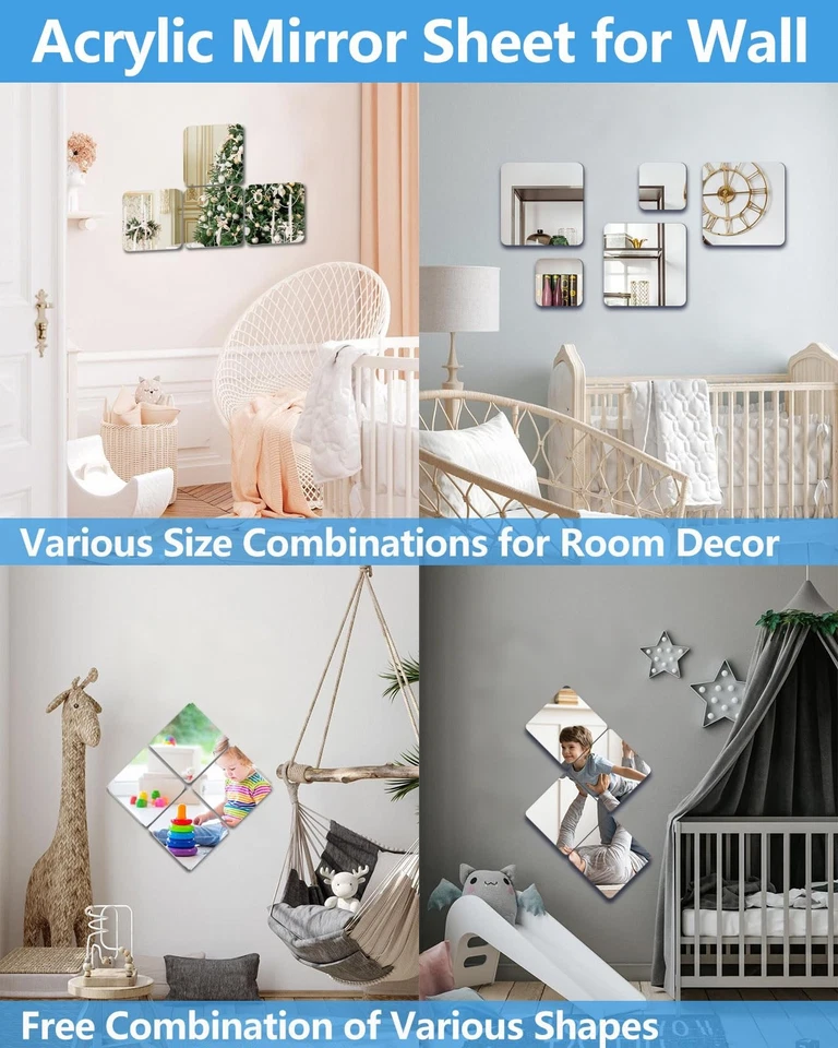 8”x8” Unbreakable Mirror Tiles 4PCS, Shatterproof Acrylic Wall Mirror for Room - Image 3 of 4