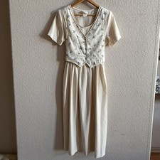 Vintage Borcellini Sz 12 Vest Dress Cream Teacher Secretary Cottagecore Twee 80s