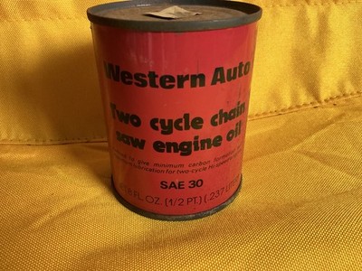 Vintage Western Auto Two Cycle Chain Saw Engine Oil SAE 30 1/2 Pint Unopened Can