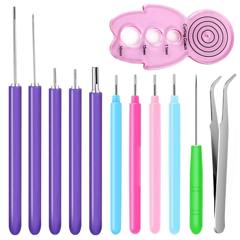 12 Pack Paper Quilling Tools Slotted Kit, Different Sizes Multicolor-12pcs