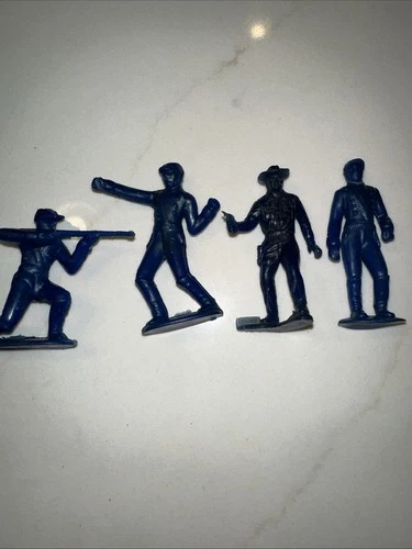 Marx Lot Of 4 Sheriff, Soldiers Figures Lot 2" Vintage 1960s Toys Blue Plastic