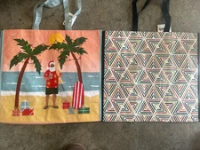Lot Of Two TJ MAXX  REUSABLE SHOPPING TRAVEL TOTE BAGS Santa Geometric Design