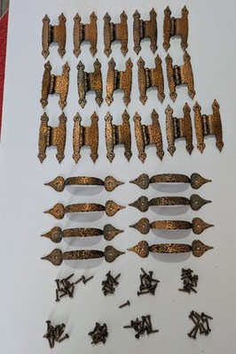  8 Pulls, 16 Hinges, 81 Screws ,Salvaged Cabinet 3/8  Offset ,Hammered Copper 