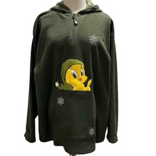 Vintage Warner Bros 2001 Looney Tunes Tweety Bird Quarter Zip Pullover Hoodie XL