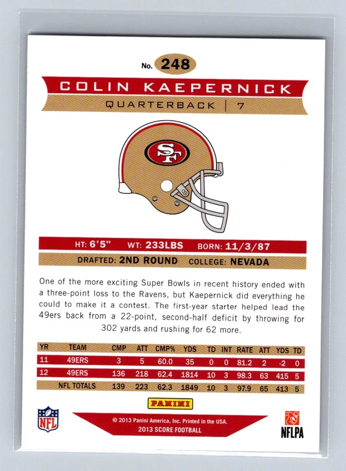 2013 Score #248 Colin Kaepernick San Francisco 49ers - Image 2 of 2