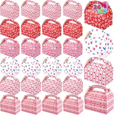 24 Pcs Valentine’s Day Treat Boxes, 6 Heart Designs, Cookie Boxes, School Favors