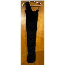 SHEIN Slinky Black Ruched One-Shoulder Formal Maxi L Prom Homecoming Asymmetric