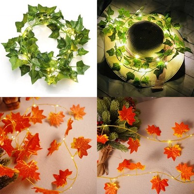 LED Lichterkette Grün Blätter Girlande Draht Blatt Blume batteriebetrieben USB