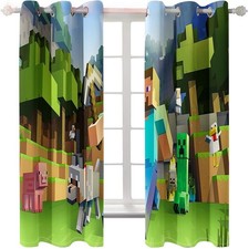 Bedroom Curtains 05-Minecraft Steve Curtains Anti-UV Decor Customize Size/Text
