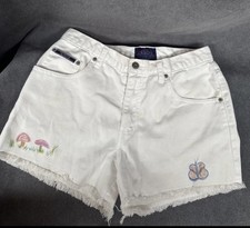 Vintage White Denim Mom Shorts Cutoff Sz 9 High Waist Mid Rise