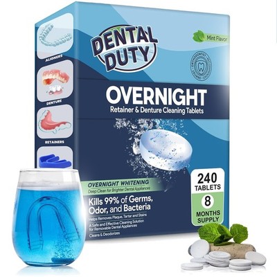 240 Overnight Retainer & Denture Cleaning Tablets - Extra Strength & Gentle Care