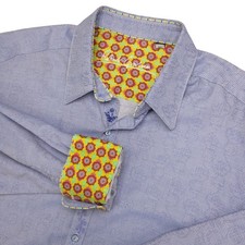 Robert Graham Shirt Men's XL Blue Flip Cuff Textured Casual Button Down
