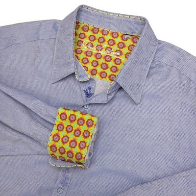 Robert Graham Shirt Men's XL Blue Flip Cuff Textured Casual Button Down