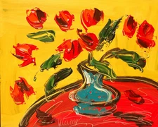 TULIPS  ART  WALL Large Abstract Modern Original Oil Painting  CANVAS 33DG