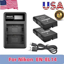 2X 2000mAh EN-EL14 EN-EL14a Battery + LCD Dual Charger for Nikon  D3200 D3300