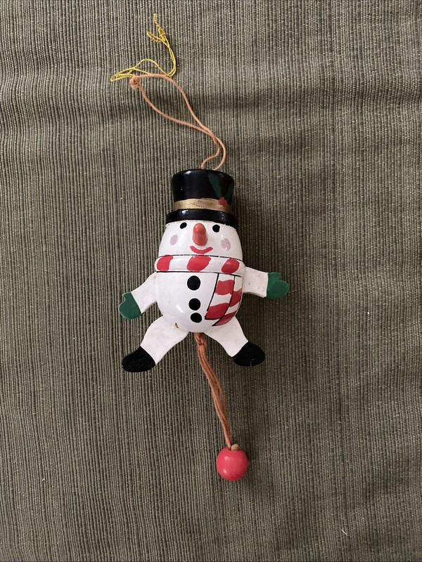 Vintage Wood Snowman Ornament Pre Owned