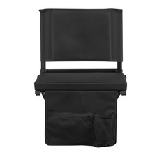 Folding Stadium Seat with Back Support Cushion Cup Holder Pocket Black