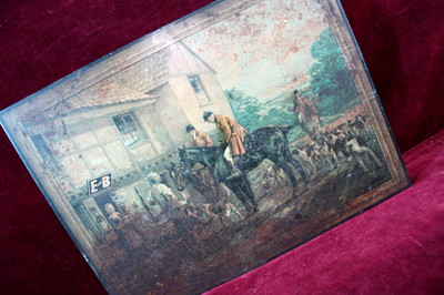 ** ANTIQUE E AND B BEER TIN SIGN EARLY HUNTING ORIGINAL BAR ADVERTING DETROIT **