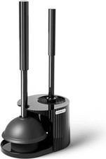 Toilet Plunger and Brush Set 2 in 1 Extended Handle Black for Bathroom Cleaning