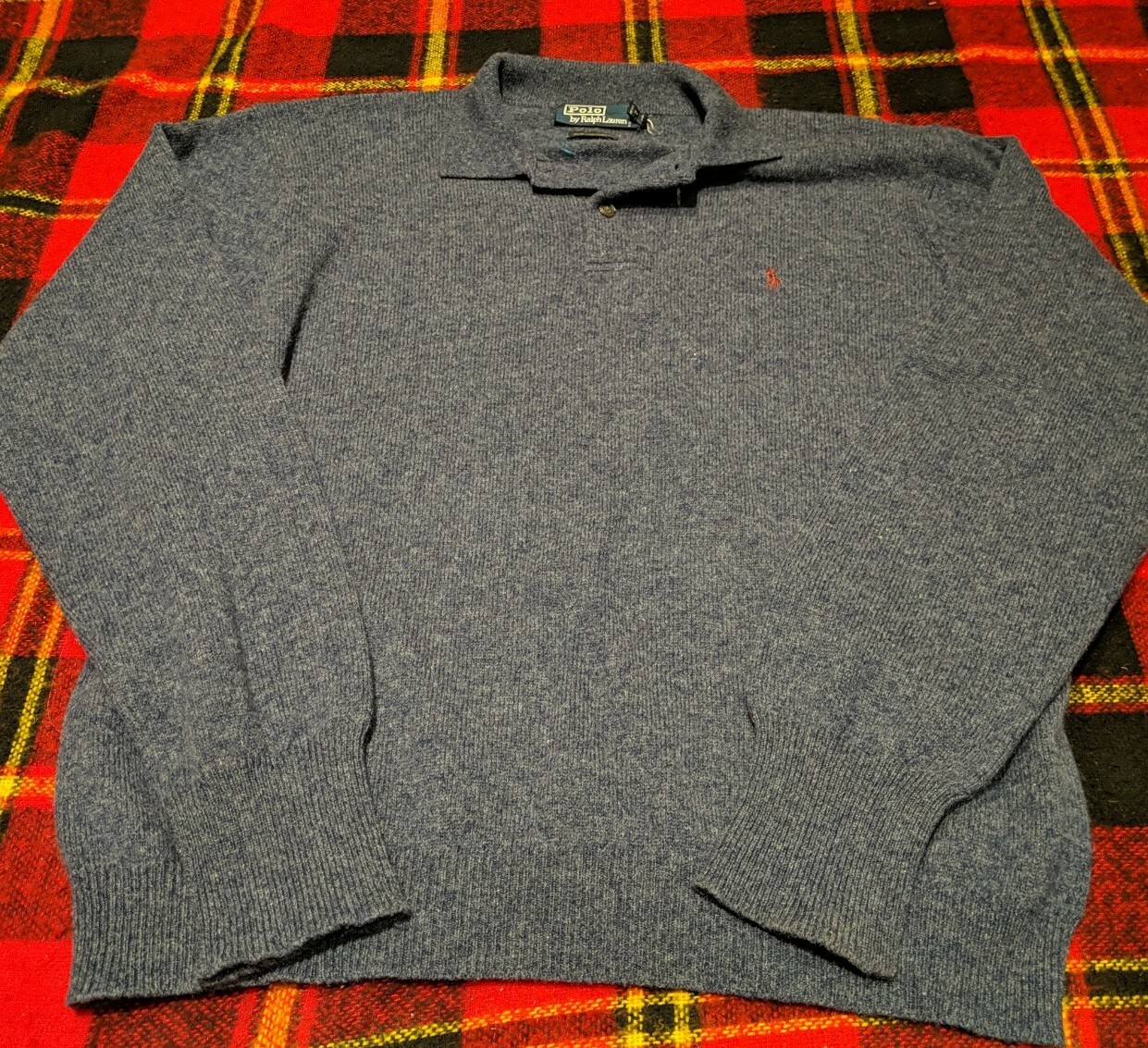 PONY POLO VINTAGE RALPH LAUREN MAGLIONE LANA AGNELLO BLU PULLOVER FELPA TG XL