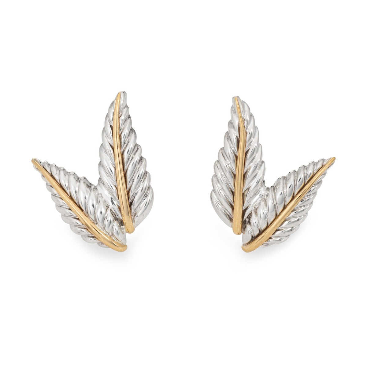 c2003 Tiffany & Co Leaf Earrings Vintage Sterling Silver 18k Gold