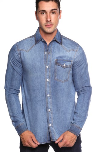 SLIM FIT CASUAL DENIM SHIRT | eBay