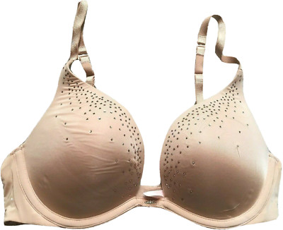 VICTORIAS SECRET Nude Jeweled Push-Up Pushup Underwire Bra Top 32C 32 C