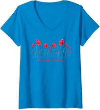 Veterans Day 2024 USA Memorial Day Red Poppy Flower Ladies' V-Neck Tshirt