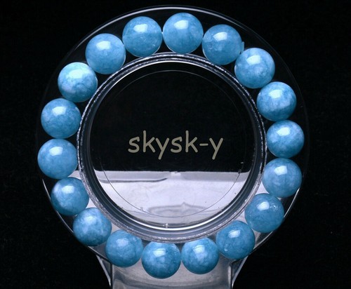 Natürlicher blauer Aquamarin Kristall Edelstein Runde Edelsteine Perlen Elastisches Armband 7,5 Zoll - Bild 10 von 12