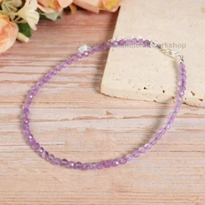 Lavander Amethyst Gemstone Dainty Anklet 3mm Faceted Beads Healing Crystal Gifts