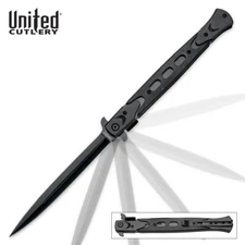 UNITED LARGE BLACK ASSISTED OPENING RAMPAGE STILETTO KNIFE POCKET CLIP 13 INCH